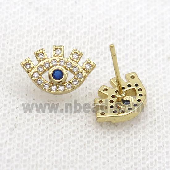 Copper Stud Earring Pave Zircon Eye Gold Plated