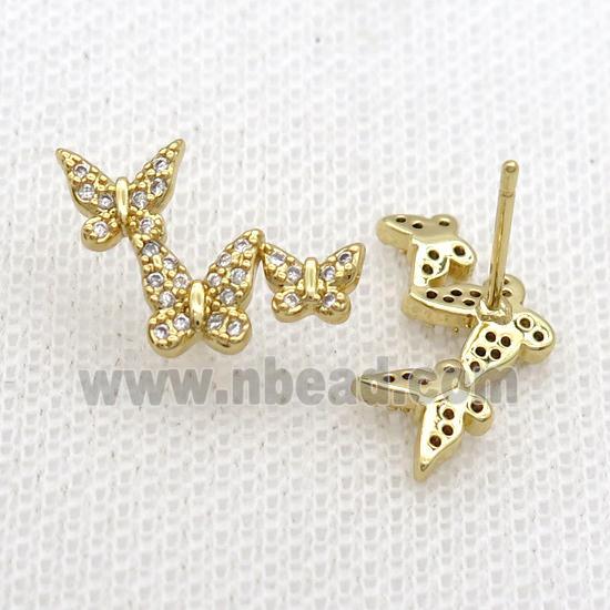 Copper Stud Earring Pave Zircon Butterfly Gold Plated