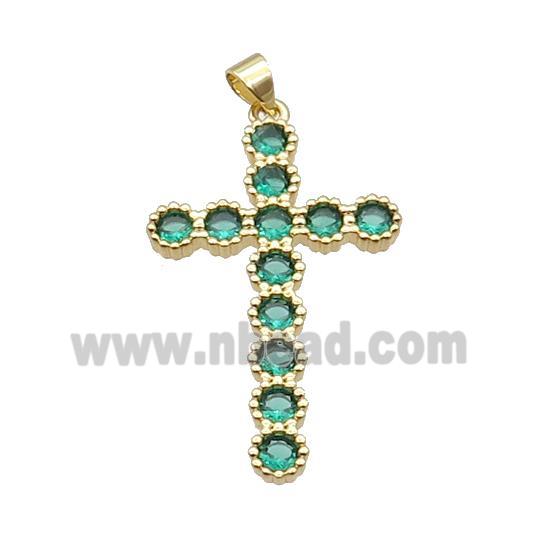 Copper Cross Pendant Pave Green Zircon Gold Plated