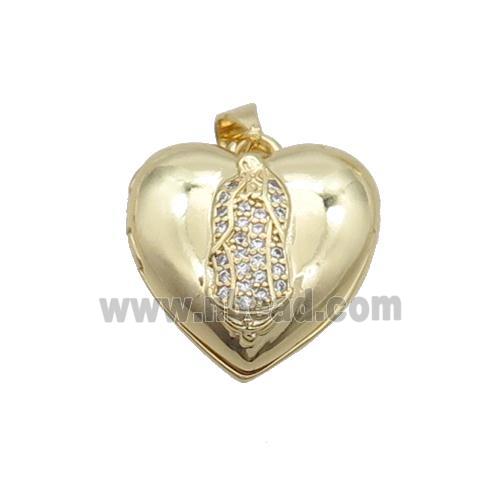 Copper Jesus Locket Pendant Pave Zircon Heart Gold Plated