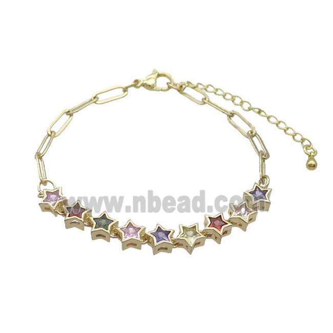 Copper Bracelets Pave Multicolor Zircon Star Gold Plated