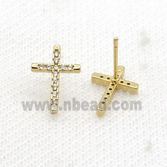 Copper Stud Earring Pave Zircon Cross Gold Plated