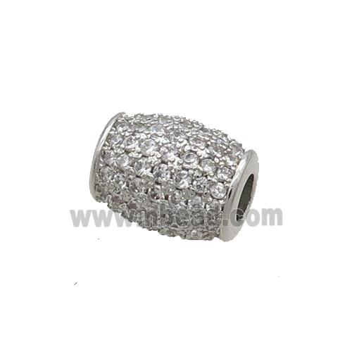 Copper Barrel Beads Pave Zircon Large Hole Platinum Plated