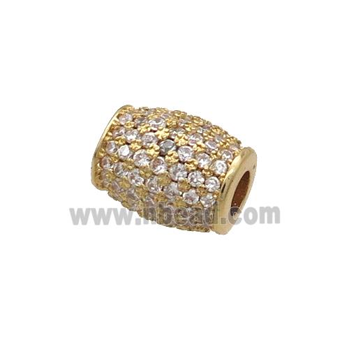 Copper Barrel Beads Pave Zircon Large Hole Gold Plated