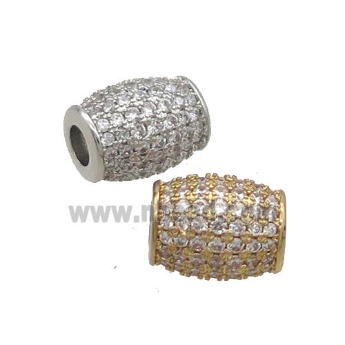 Copper Barrel Beads Pave Zircon Large Hole Mixed