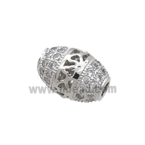 Copper Barrel Beads Pave Zircon Platinum Plated