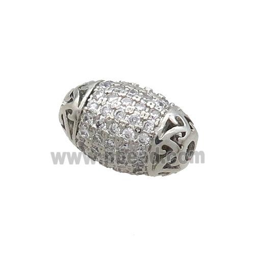 Copper Barrel Beads Pave Zircon Platinum Plated