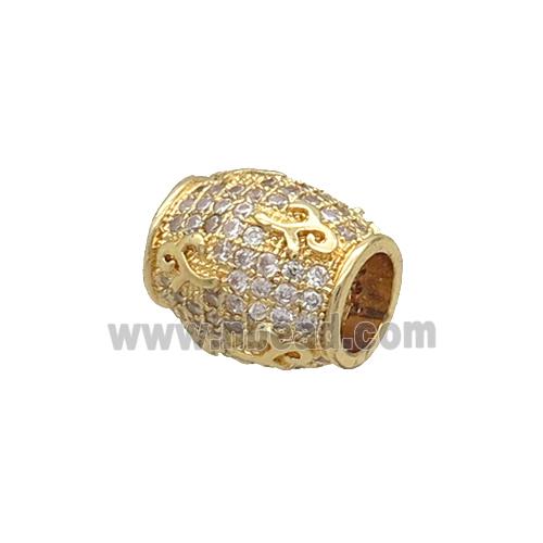 Copper Barrel Beads Pave Zircon Large Hole Gold Plated