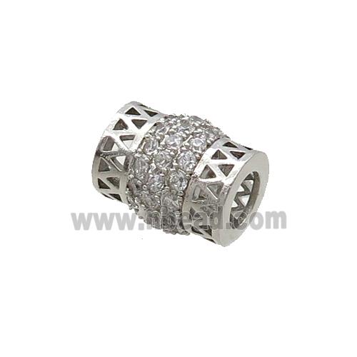 Copper Tube Beads Pave Zircon Large Hole Platinum Plated