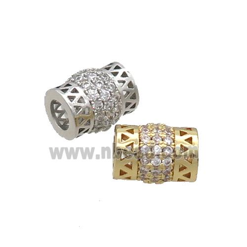 Copper Tube Beads Pave Zircon Large Hole Mixed