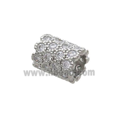 Copper Tube Beads Pave Zircon Large Hole Platinum Plated