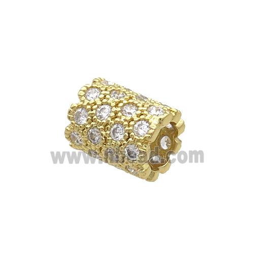 Copper Tube Beads Pave Zircon Large Hole Gold Plated