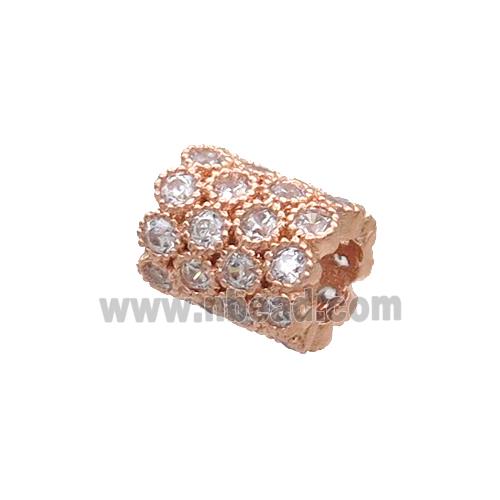 Copper Tube Beads Pave Zircon Large Hole Rose Gold