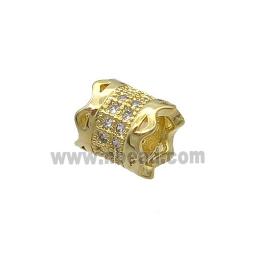 Copper Tube Beads Pave Zircon Large Hole Gold Plated