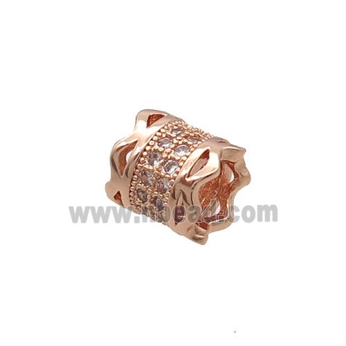 Copper Tube Beads Pave Zircon Large Hole Rose Gold