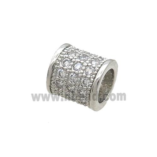 Copper Tube Beads Pave Zircon Large Hole Platinum Plated