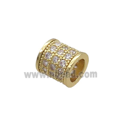 Copper Tube Beads Pave Zircon Large Hole Gold Plated