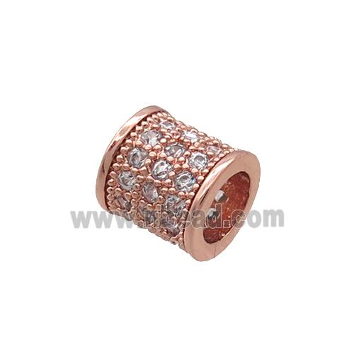 Copper Tube Beads Pave Zircon Large Hole Rose Gold