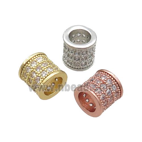 Copper Tube Beads Pave Zircon Large Hole Mixed