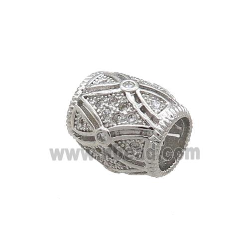 Copper Barrel Beads Pave Zircon Large Hole Platinum Plated