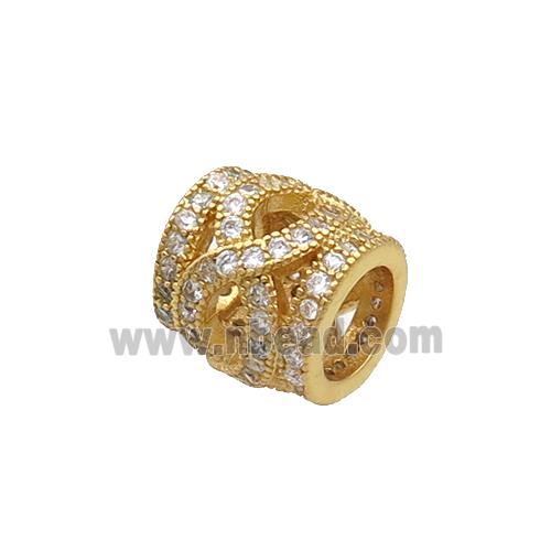 Copper Tube Beads Pave Zircon Gold Plated