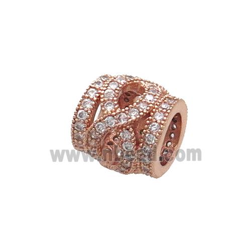 Copper Tube Beads Pave Zircon Rose Gold