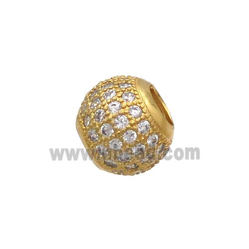 Copper Round Beads Pave Zircon Large Hole Gold Plated