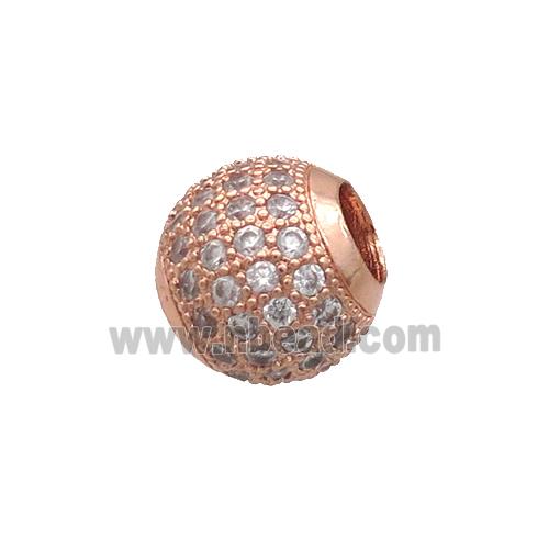 Copper Round Beads Pave Zircon Large Hole Rose Gold