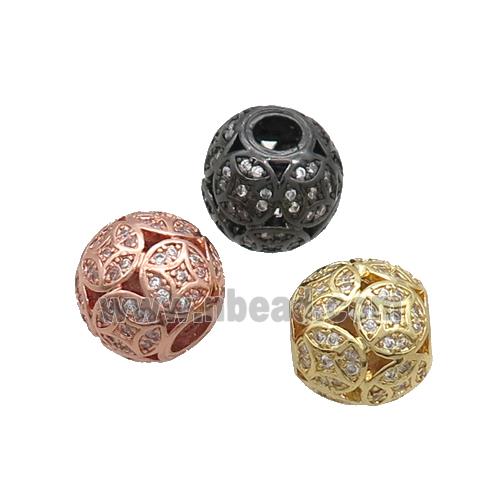 Copper Round Beads Pave Zircon Large Hole Mixed