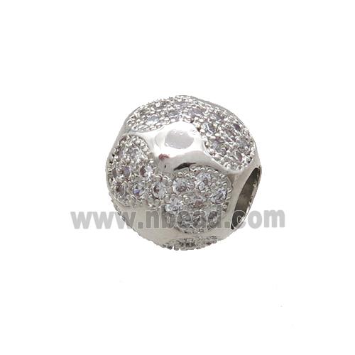 Copper Round Beads Pave Zircon Large Hole Platinum Plated