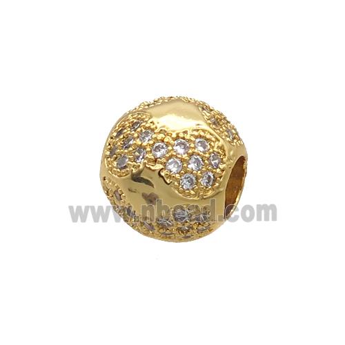 Copper Round Beads Pave Zircon Large Hole Gold Plated