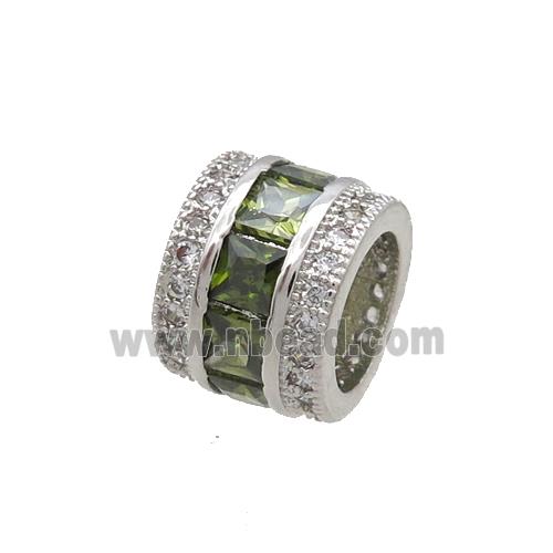 Copper Tube Beads Pave Zircon Large Hole Platinum Plated