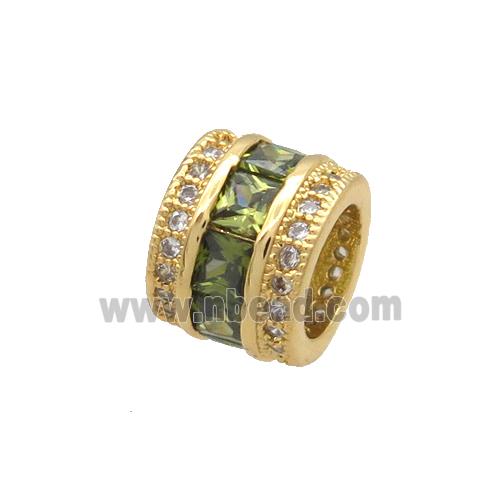 Copper Tube Beads Pave Zircon Large Hole Gold Plated