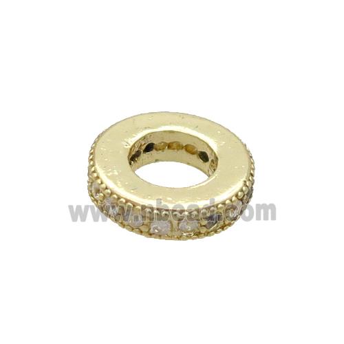 Copper Heishi Beads Pave Zircon Large Hole Gold Plated