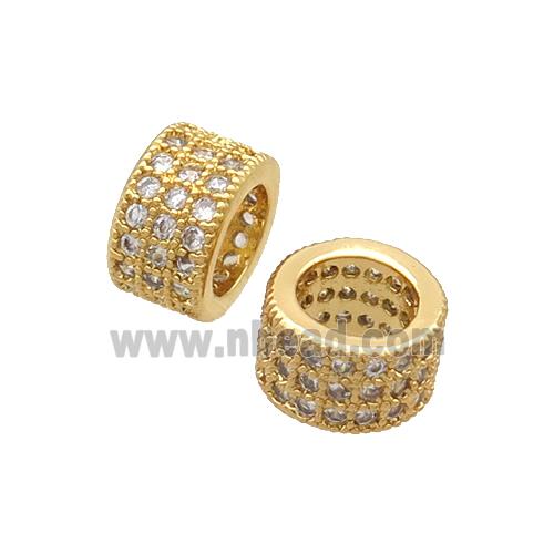 Copper Tube Beads Pave Zircon Large Hole Gold Plated