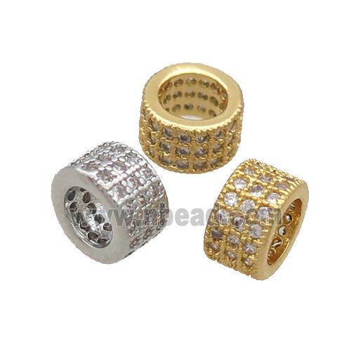 Copper Tube Beads Pave Zircon Large Hole Mixed