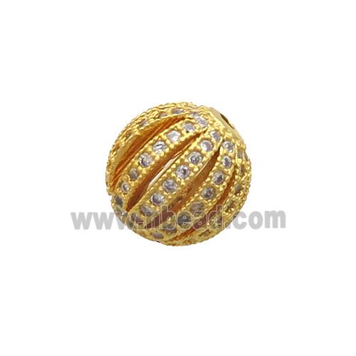 Copper Pumpkin Beads Pave Zircon Round Gold Plated