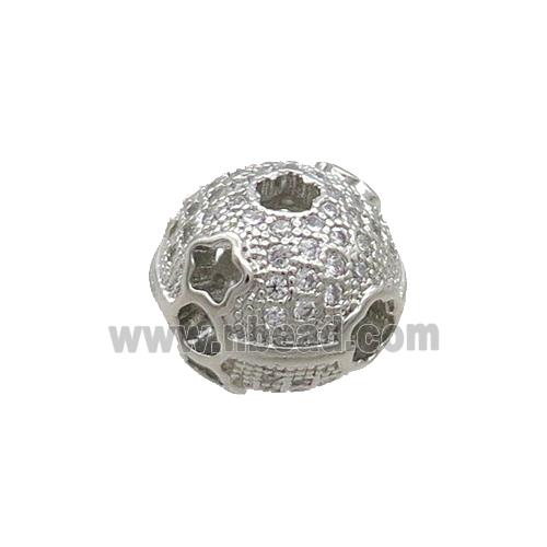 Copper Round Beads Pave Zircon Platinum Plated