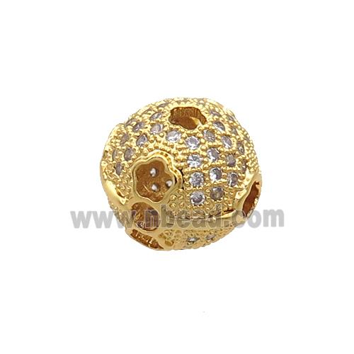 Copper Round Beads Pave Zircon Gold Plated