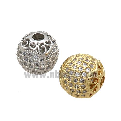 Copper Round Beads Pave Zircon Mixed