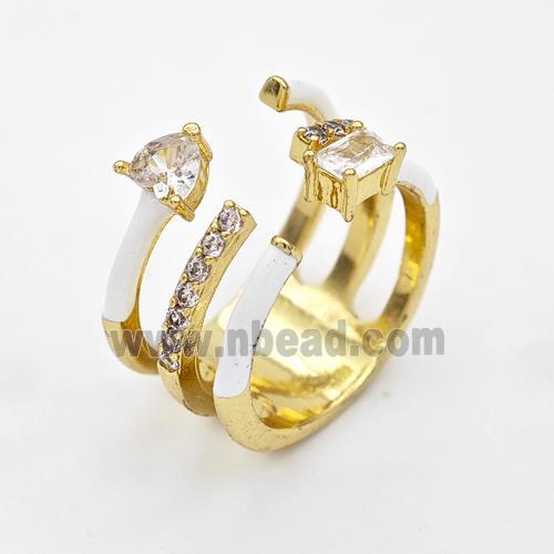 Copper Ring Pave Zircon White Enamel Gold Plated