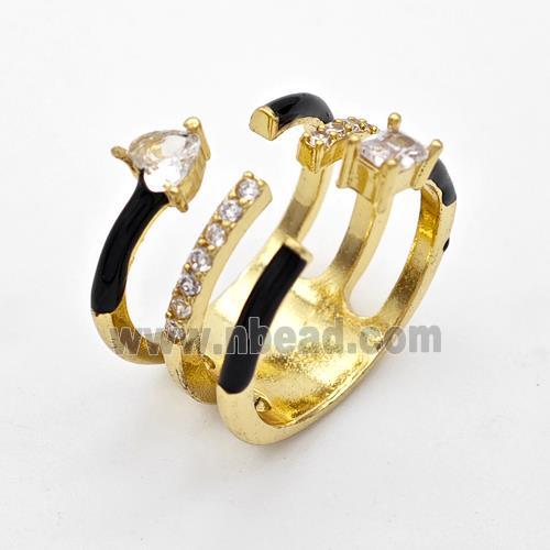 Copper Ring Pave Zircon Black Enamel Gold Plated