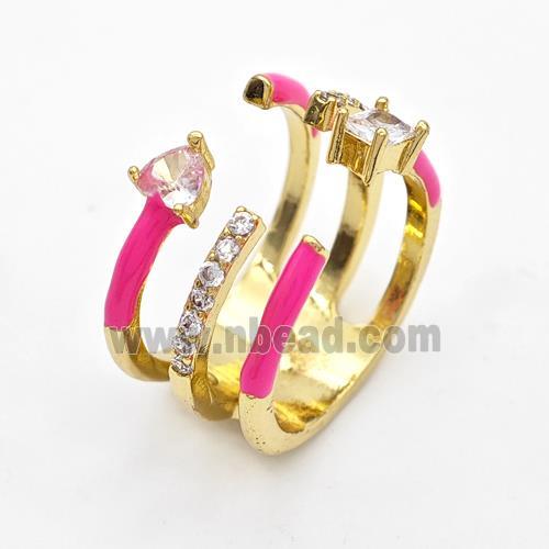 Copper Ring Pave Zircon Hotpink Enamel Gold Plated