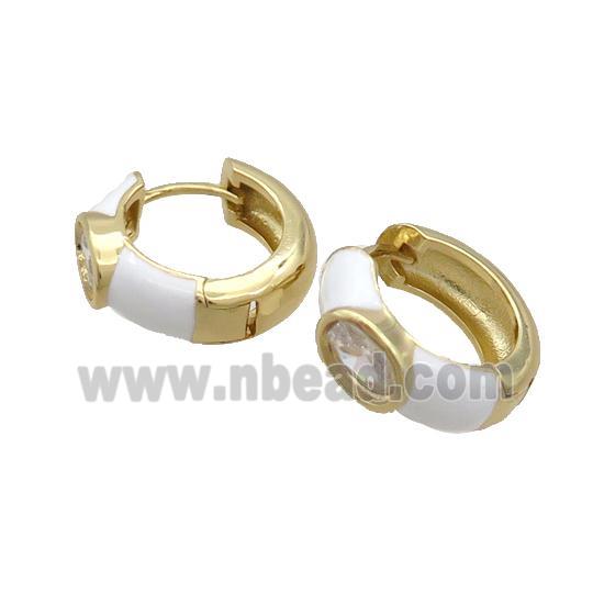 Copper Hoop Earring White Enamel Gold Plated