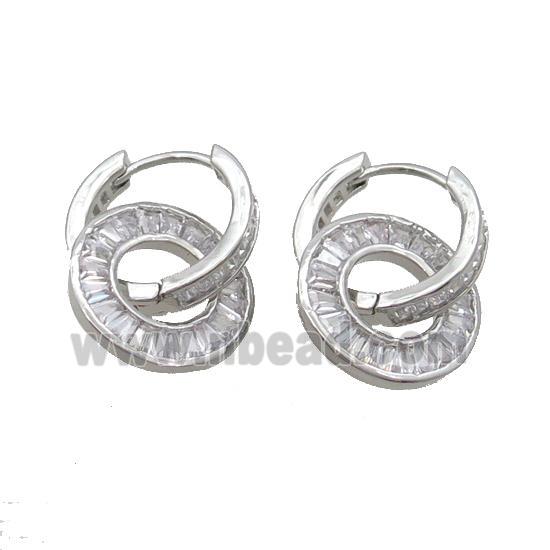 Copper Hoop Earring Pave Zircon Platinum Plated