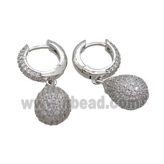 Coppear Hoop Earring Pave Zircon Teardrop Platinum Plated