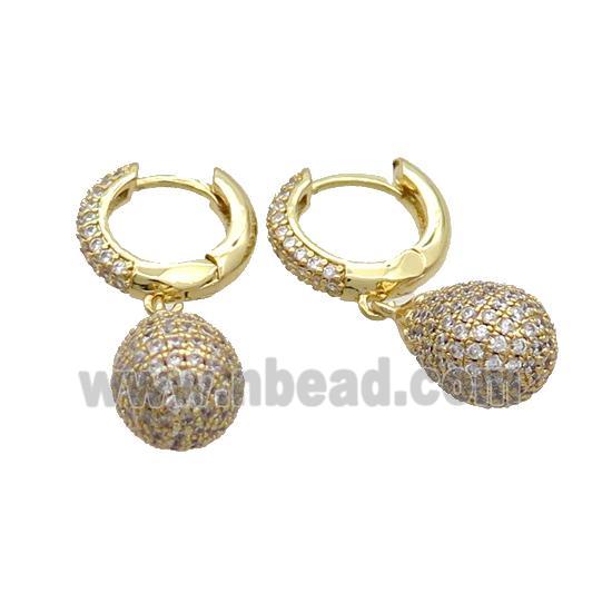 Coppear Hoop Earring Pave Zircon Teardrop Gold Plated