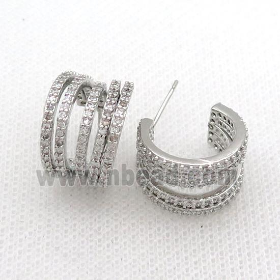 Copper Stud Earring Pave Zircon Platinum Plated