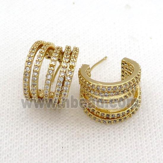 Copper Stud Earring Pave Zircon Gold Plated