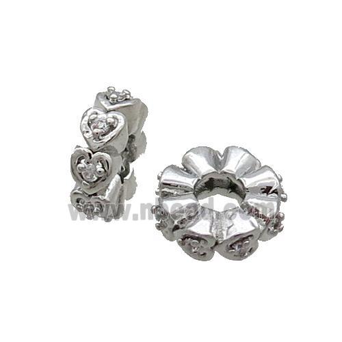 Copper Heishi Spacer Beads Pave Zircon Platinum Plated